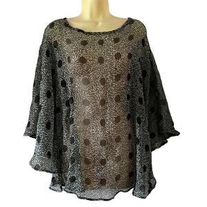 LaFemme 2X Sheer Crinkle Chiffon Print Blouse Batwing Vintage